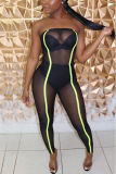 Black Sexy Mesh Wrapped Chest Jumpsuit