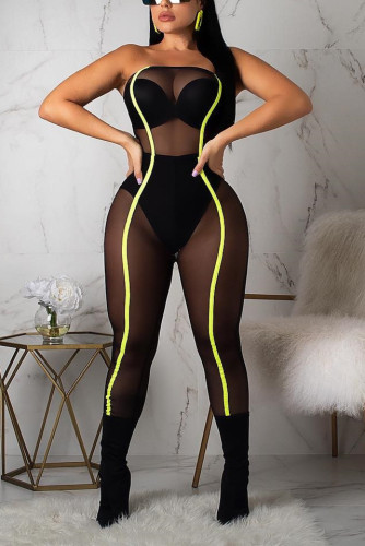 Black Sexy Mesh Wrapped Chest Jumpsuit