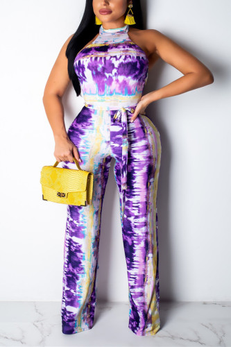 Purple Sexy Printed Jumpsuits