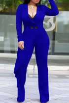 Blue Trendy Asymmetrical Knitting One-piece Jumpsuit