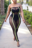Black Sexy Mesh Wrapped Chest Jumpsuit