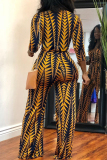 Yellow Casual Printed Loose Knitting One-piece Jumpsuit