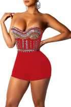 Red Sexy Dew Shoulder One-piece Rompers