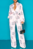 Pink Fashion Casual Turndown Collar Long Sleeve Regular Sleeve Regular Letter Print Jumpsuits