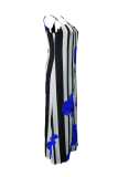 Blue Fashion Spaghetti Strap Sleeveless Slip Sheath Floor-Length Paisley Print Floral Dresses