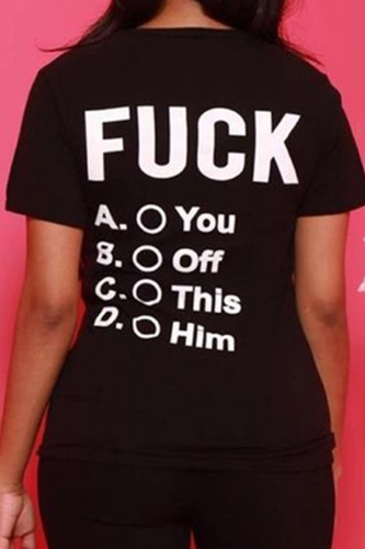 Black Casual Print Patchwork O Neck T-Shirts