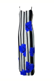 Blue Fashion Spaghetti Strap Sleeveless Slip Sheath Floor-Length Paisley Print Floral Dresses