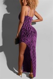 purple Sexy Spaghetti Strap Sleeveless Slip Pencil Dress Ankle-Length backless Embroidery Patchwo