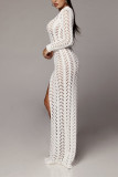 White Sexy Fashion One Shoulder Long Sleeves one shoulder collar Straight Ankle-Length Solid Club Dresses