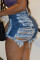 Dark Blue Fashion Sexy Solid Ripped High Waist Regular Jeans