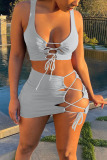 Blue Sexy Solid Bandage Spaghetti Strap Sleeveless Two Pieces