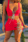 Red Sexy Solid Bandage Spaghetti Strap Sleeveless Two Pieces