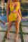 Yellow Sexy Solid Bandage Spaghetti Strap Sleeveless Two Pieces