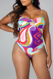 Multicolor Sexy Print Patchwork Swimwears