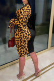 Black Sexy Leopard Hollowed Out V Neck Pencil Skirt Dresses