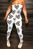 Leopard Print Sexy Print Patchwork Off the Shoulder Skinny Jumpsuits