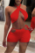 Red Fashion Sexy Solid Hollowed Out Backless Halter Sleeveless Two Pieces