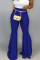 Blue PU Zipper Fly Sleeveless High Zippered Solid Boot Cut Pants  Pants
