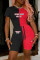 Black Fashion Casual Letter Print Patchwork O Neck Short Sleeve Two Pieces
