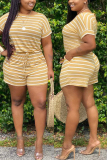 Yellow Fashion Casual Striped Short Sleeve Romper