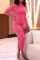 Pink Sexy Solid Split Joint Half A Turtleneck Long Sleeve Two Pieces