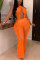 Orange Sexy Mesh Sleeveless Swimsuit Jumpsuit