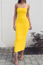 Yellow Fashion Sexy Sling Slim Dress