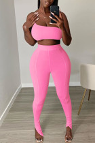 Pink Sexy Casual Solid Backless Strapless Sleeveless Two Pieces