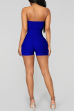 Blue Sexy Solid Patchwork Off the Shoulder Skinny Rompers