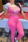 Pink Casual Print Mesh O Neck Short Sleeve Two Pieces