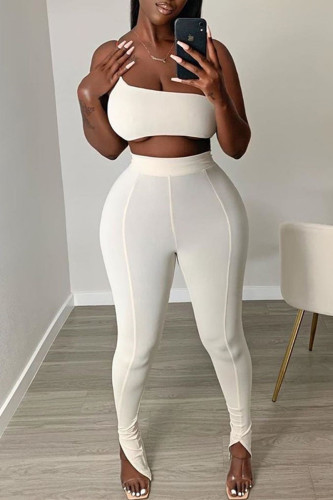 White Sexy Casual Solid Backless Strapless Sleeveless Two Pieces
