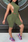 Army Green Fashion Sexy Solid Strap Design Turtleneck Sleeveless Two Pieces
