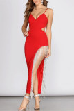 Red Sexy Fashion Rhinestone Sling Dress