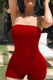 Red Sexy Solid Patchwork Off the Shoulder Skinny Rompers