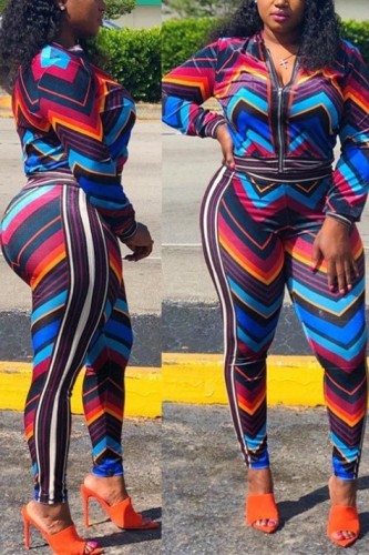 Color Fashion Printing Zipper Top Two-piece Set