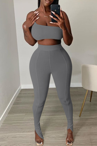 Grey Sexy Casual Solid Backless Strapless Sleeveless Two Pieces