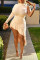 Beige Fashion Sexy Solid Fold O Neck Irregular Dress
