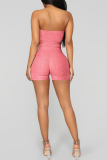 Pink Sexy Solid Patchwork Off the Shoulder Skinny Rompers