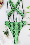 Green Sexy Snake Print Bikini Swimsuit 