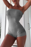 Grey Sexy Solid Patchwork Off the Shoulder Skinny Rompers