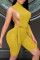 Yellow Fashion Sexy Solid Strap Design Turtleneck Sleeveless Two Pieces