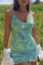 Light Green Fashion Sexy Print Tie-dye V Neck Sling Dress