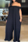 Grey Fashion Casual Solid Backless Off the Shoulder Loose Jumpsuits