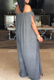 Purple Fashion Casual Solid Backless Off the Shoulder Loose Jumpsuits