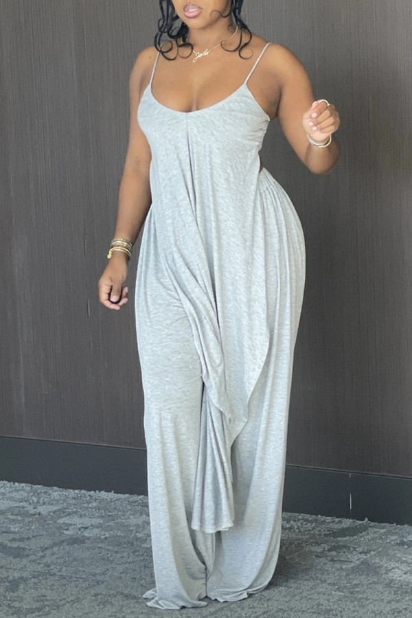Light Gray Sexy Casual Solid Backless Spaghetti Strap Sleeveless Two Pieces