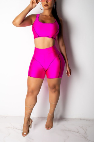 Rose Red Fashion Casual Sports Slim Two-piece Suit
