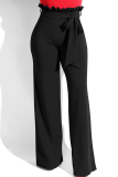Black Trendy Ruffle Design Loose Knitting Pants