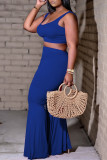 Blue Sexy Casual Solid Basic U Neck Sleeveless Two Pieces