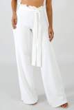 White Trendy Ruffle Design Loose Knitting Pants