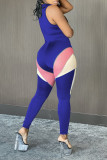 Purple Fashion Sexy Patchwork Hollowed Out U Neck Skinny Jumpsuits